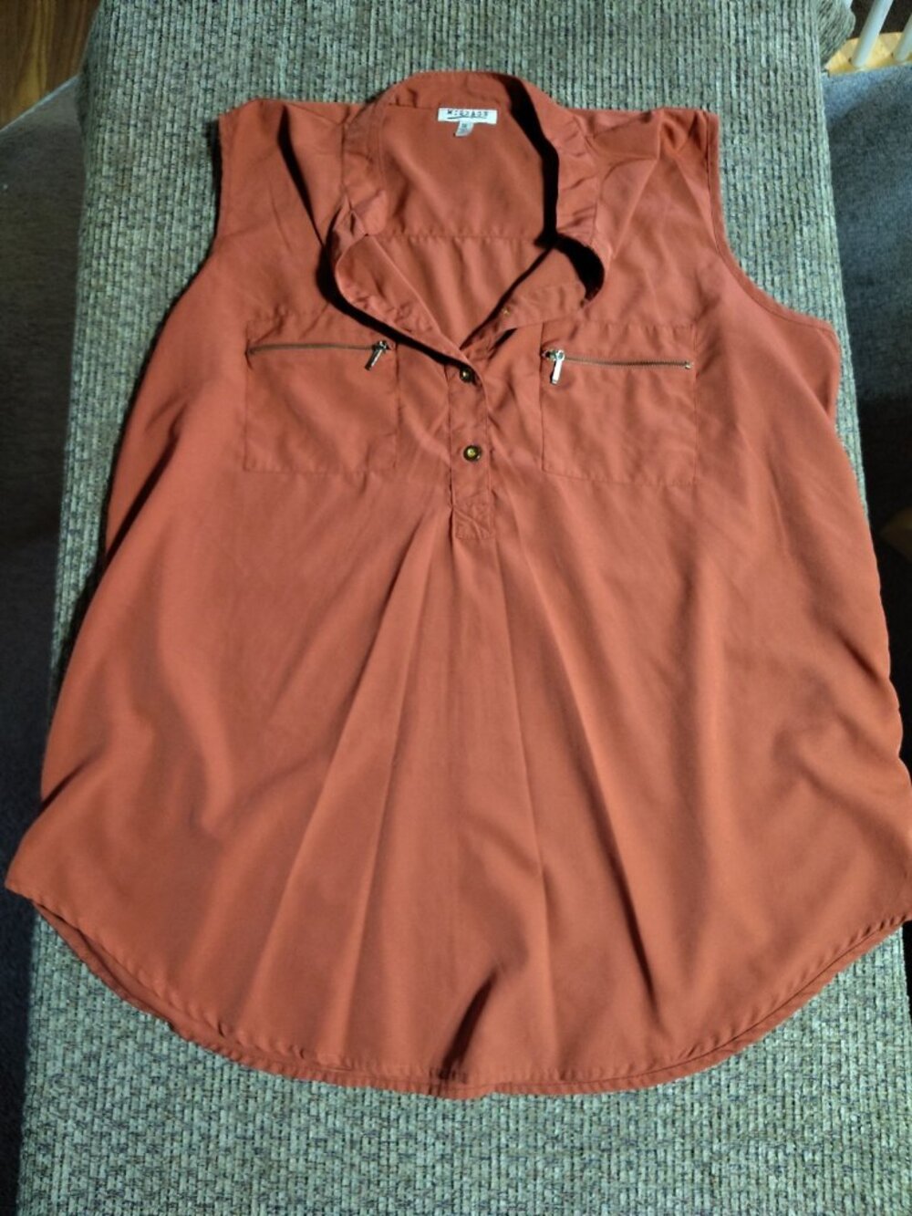 Mileage Brown V-Neck Safari Sleeveless Pockets Top Sz XL